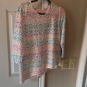 Alfred Dunner Asymmetrical 3/4 sleeve Multicolor Striped Top M